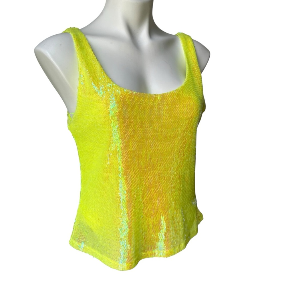 NWT, Rachel Zoe Neon Yellow Sequin Scoop Neck Tank, Sz M - Picture 3 of 15